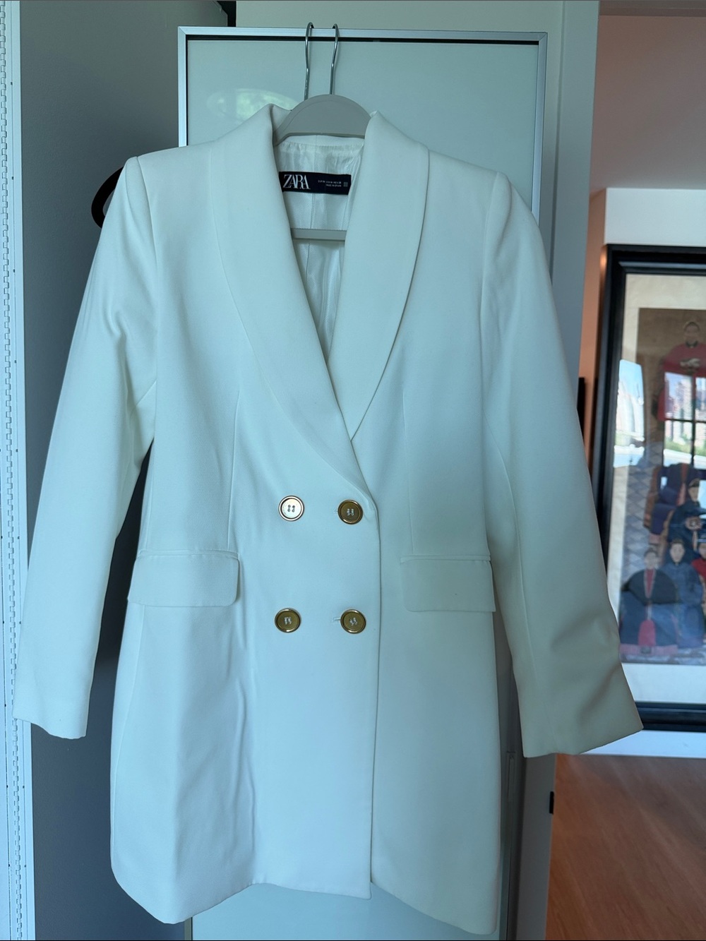 Zara Cream Double-Breasted Blazer with Gold Buttons